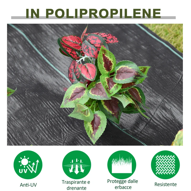 Outsunny Telo Pacciamatura 50x2m 100g/m² Telo Anti Erbacce Telo Nero per Orto, Serra, Giardino Drenante e Traspirante con Quadrettatura