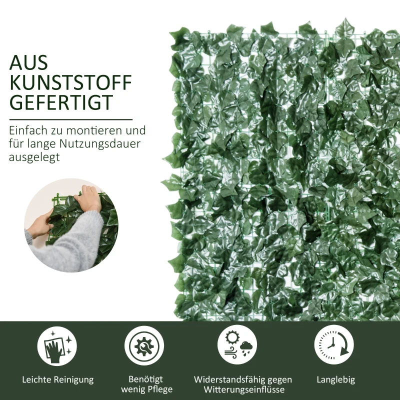 Outsunny Künstlicher Hecken Sichtschutz, UV Geschützt Sichtschutz, Grün Balkon Sichtschutz, Zaun Sichtschutzgitter mit Blättern, Hecken Zaun, WandKünstliche 300 x150 cm für Garten Hochzeit