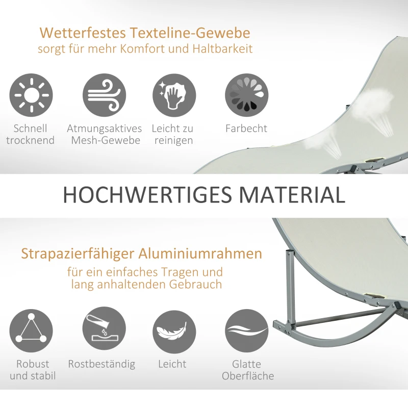 Outsunny 2er Set Sonnenliege Gartenliegen Stoffliege Relaxliege ergonomisch Aluminium Texteline Beige 165 x 61 x 63 cm