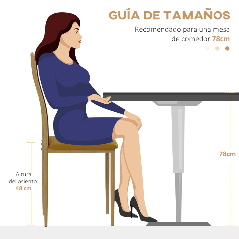 HOMCOM Juego de 2 Sillas de Comedor con Respaldo de Ratán PE Asiento Tapizado de Cuero PU y Patas de Acero 40x50x97 cm Ocre