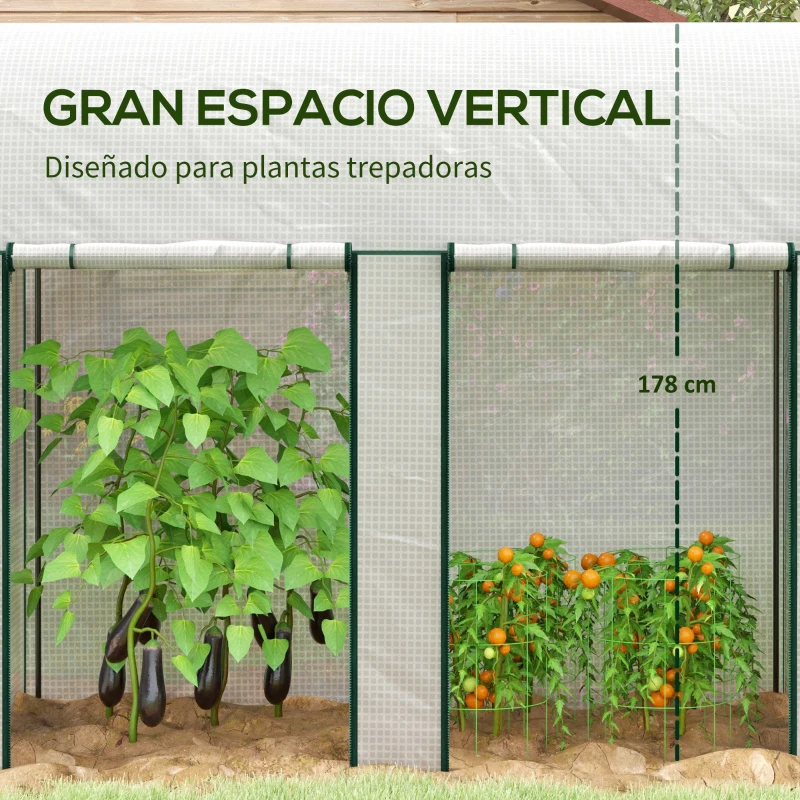 Outsunny Invernadero de Exterior con Doble Puerta con Cremallera y Cubierta de PE para Cultivar Plantas 200x100x178 cm Blanco