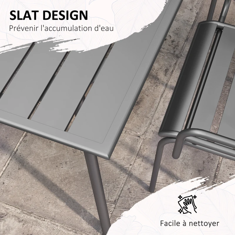 Outsunny Salon de jardin ensemble salle à manger de jardin 5 pièces avec 1 table et 4 chaises empilables en acier gris