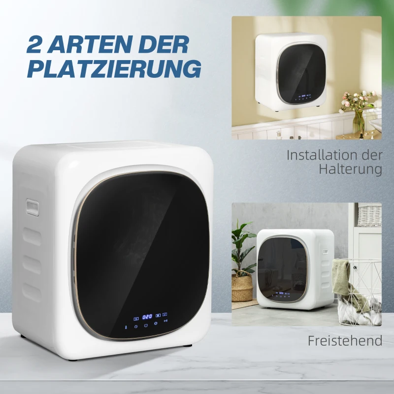 HOMCOM Wäschetrockner mit UV-Desinfektion, kompakte Bauweise, 4 kg Kapazität, Edelstahl, Weiß(m-8)