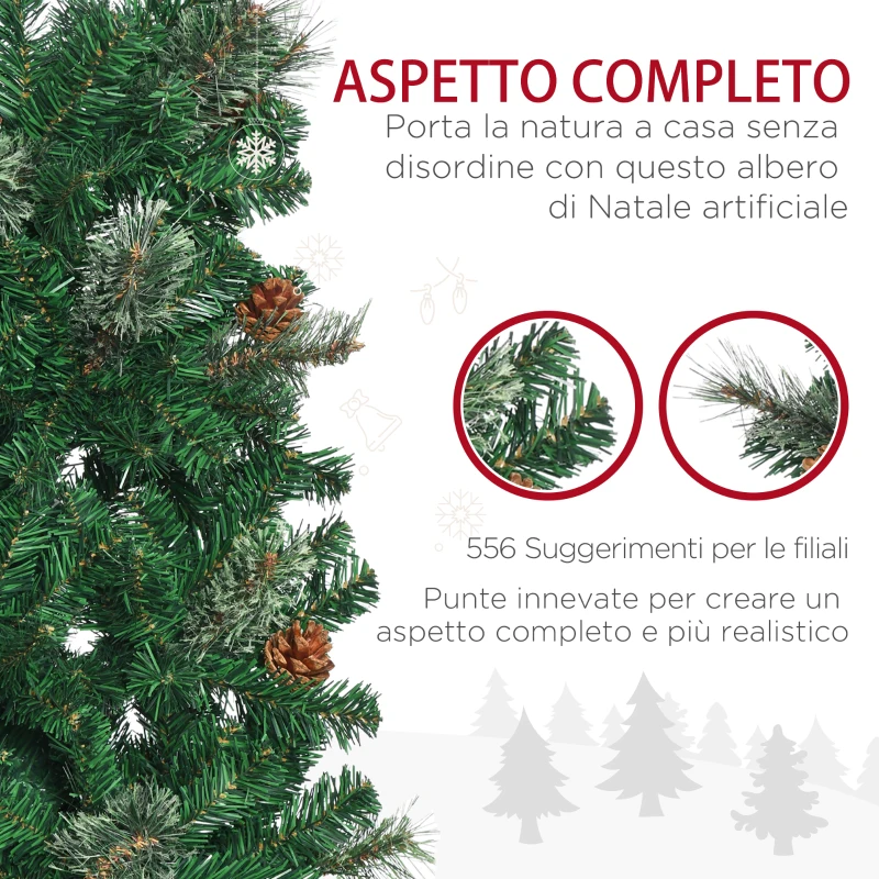HOMCOM Albero di Natale Alto 195cm Realistico con Pigne Decorative e 556 Rami, Verde