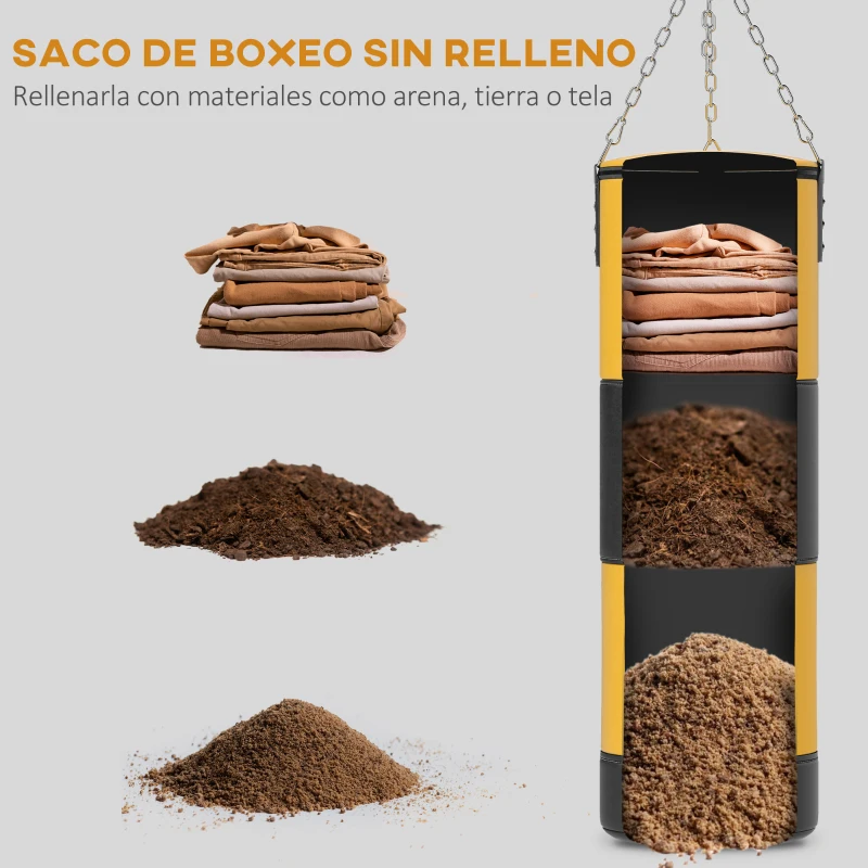 SPORTNOW Saco de Boxeo sin Relleno con Guantes de Boxeo Gancho y Muñequeras y Tobilleras Amarillo