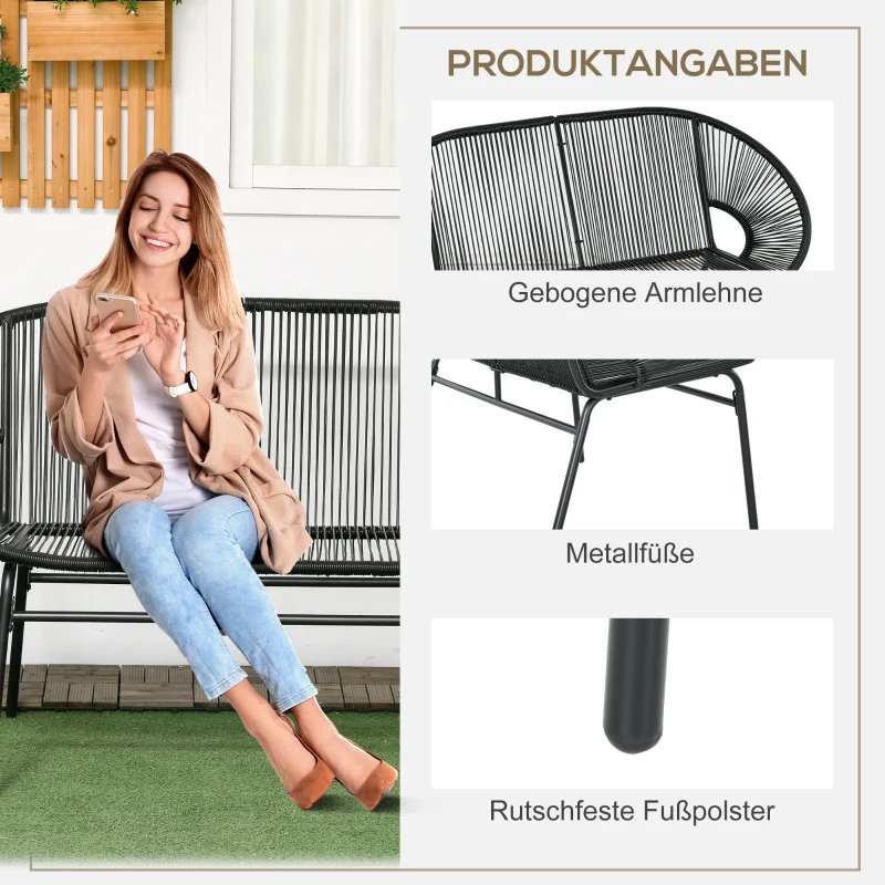 Outsunny Rattansessel Relaxsessel im Boho-Stil, 132 cm x 72 cm x 83 cm, Schwarz