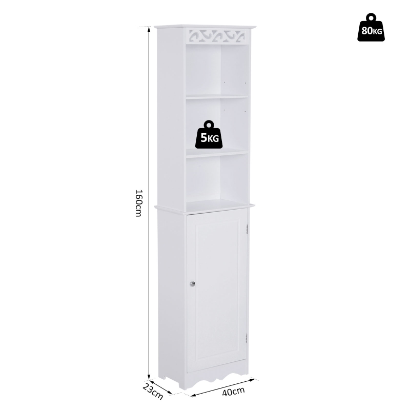 HOMCOM Mobiletto del Bagno a Torre 3 Ripiani Regolabili su 3 Livelli e 1 Ampio Armadietto Inferiore Manopole sull'Anta MDF Bianco 40x23x160cm