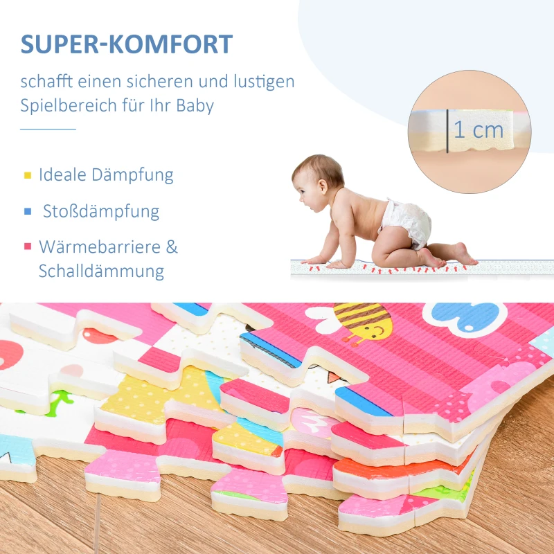 HOMCOM Puzzlematte für Babys Kinder Spielmatte spiel erziehung klappbar EVA foam Tiere Muster 61,5 x 61,5 cm