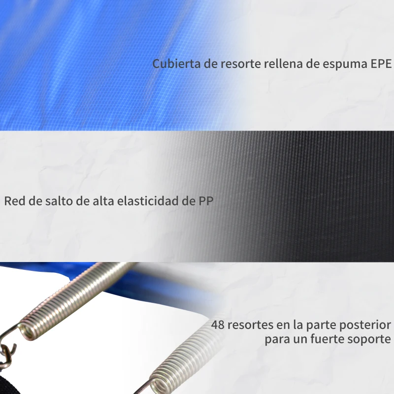 HOMCOM Cama Elástica Multifuncional Estable para Exterior e Interior Patio Gimnasio Trampolín Grande con Red Seguridad y Escalera Carga 100kg para Adultos y Niños Φ244x205 cm Azul