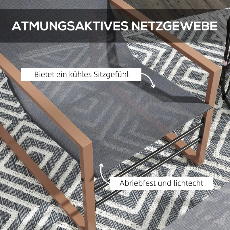 Outsunny Terrassenstuhl mit Hocker, wetterfest, Mesh-Bezug, Metallrahmen, Braun