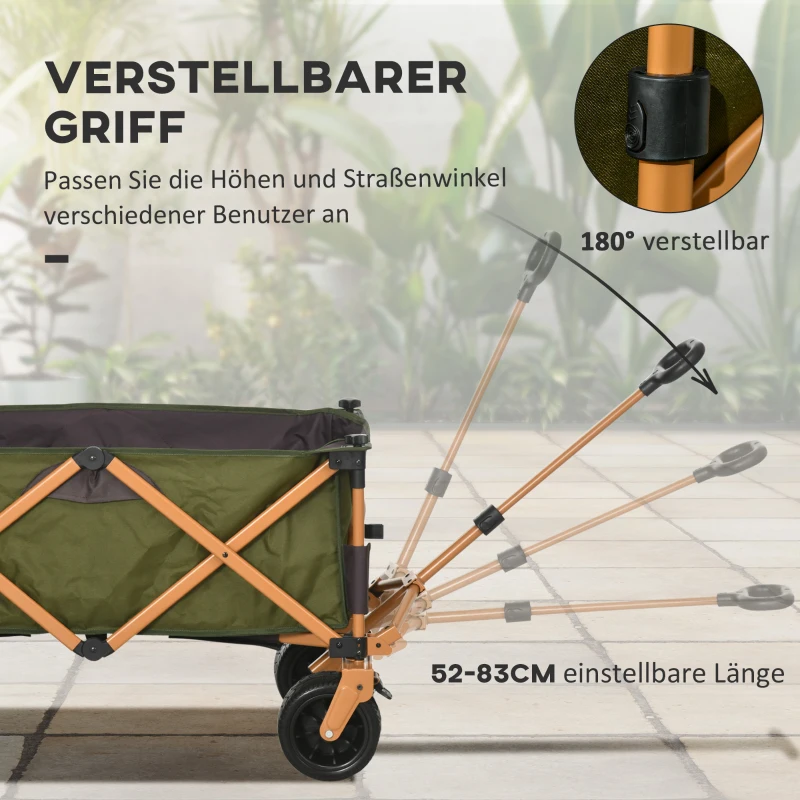 Outsunny Bollerwagen, klappbar, mit Klapptisch, Stahlrahmen, höhenverstellbarer Griff, Grün, 108 x 55 x 93 cm