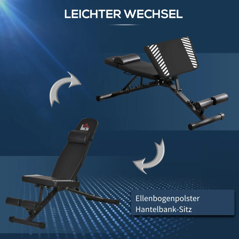 HOMCOM Hantelbank klappbar Multifunktion Trainingsbank verstellbare Sit Up-Bank für Heimtraining 6 Stufen Beinhalterung für Bauchtraining Gewicht bis 120kg Stahl Kunstleder Schwarz 145 x 55 x 41-114cm