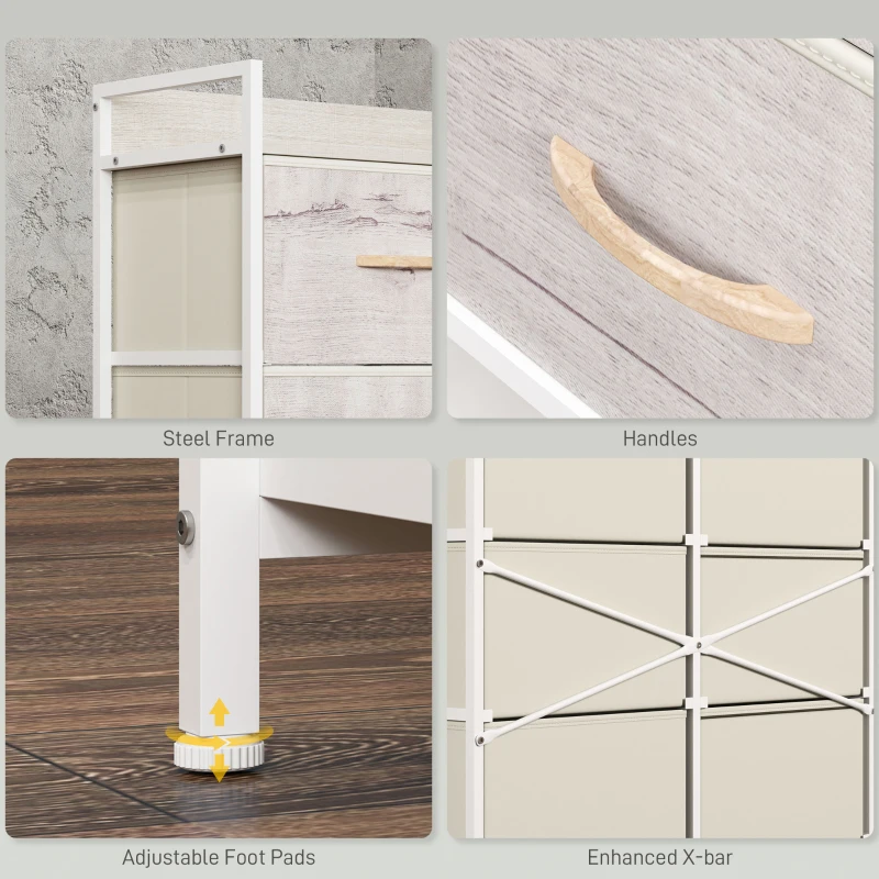 HOMCOM Rustic Chest of Six Fabric Drawers - Natural