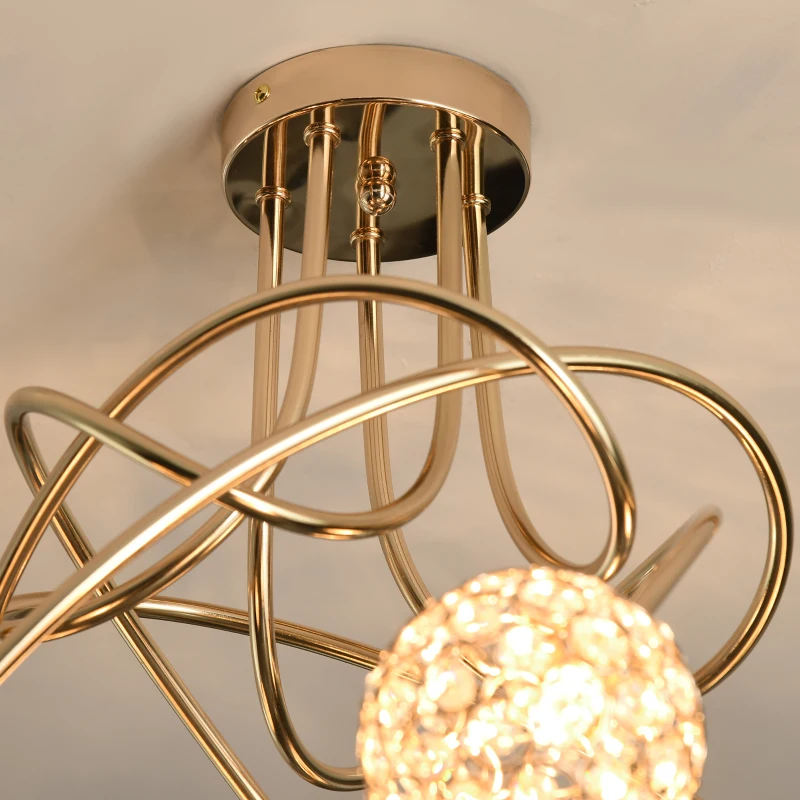 HOMCOM Crystal Chandelier Modern Pendant Light for Living Room with 5 Ball Lampshades 5 G9 Bulbs Required Gold Tone