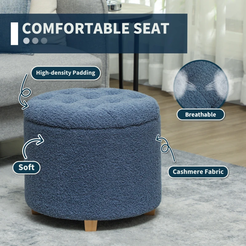 HOMCOM 40.5L Teddy Fleece Storage Ottoman - Blue