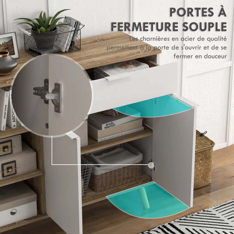 HOMCOM Meuble de rangement buffet cuisine 1 tiroir 1 placard double porte 3 étagères réglables 95 x 35 x 85 cm blanc(m-5)