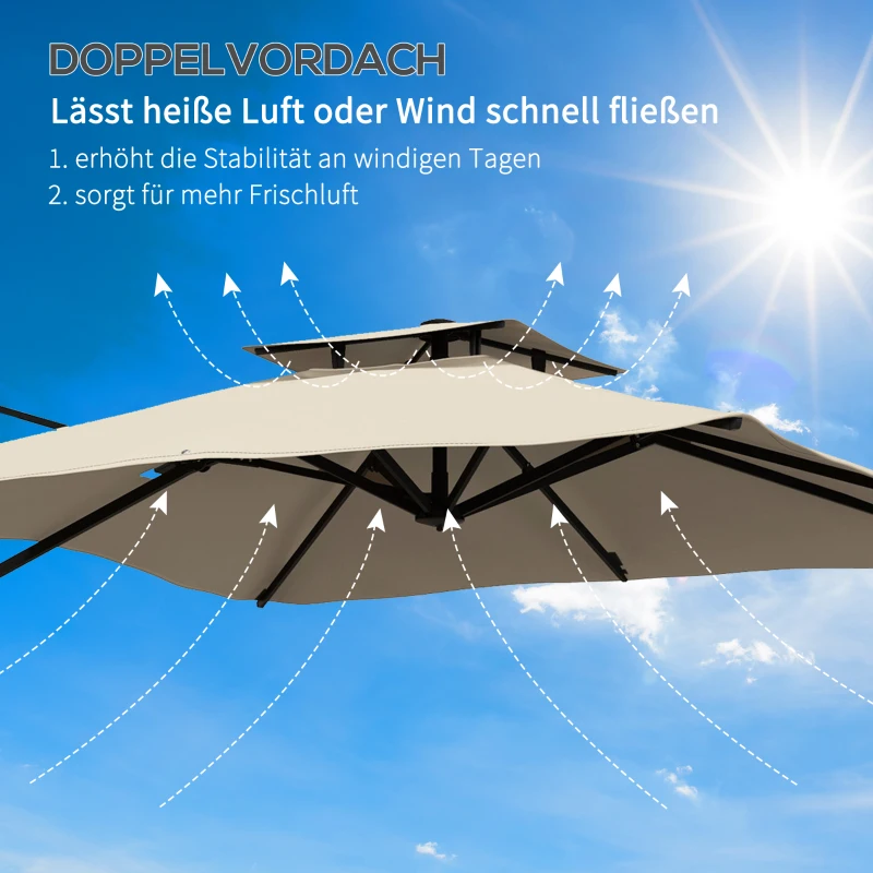 Outsunny Ampelschirm Sonnenschirm, wetterbeständig, 1 Handkurbel, 2,94 x 2,94 x 2,7 m, Khaki