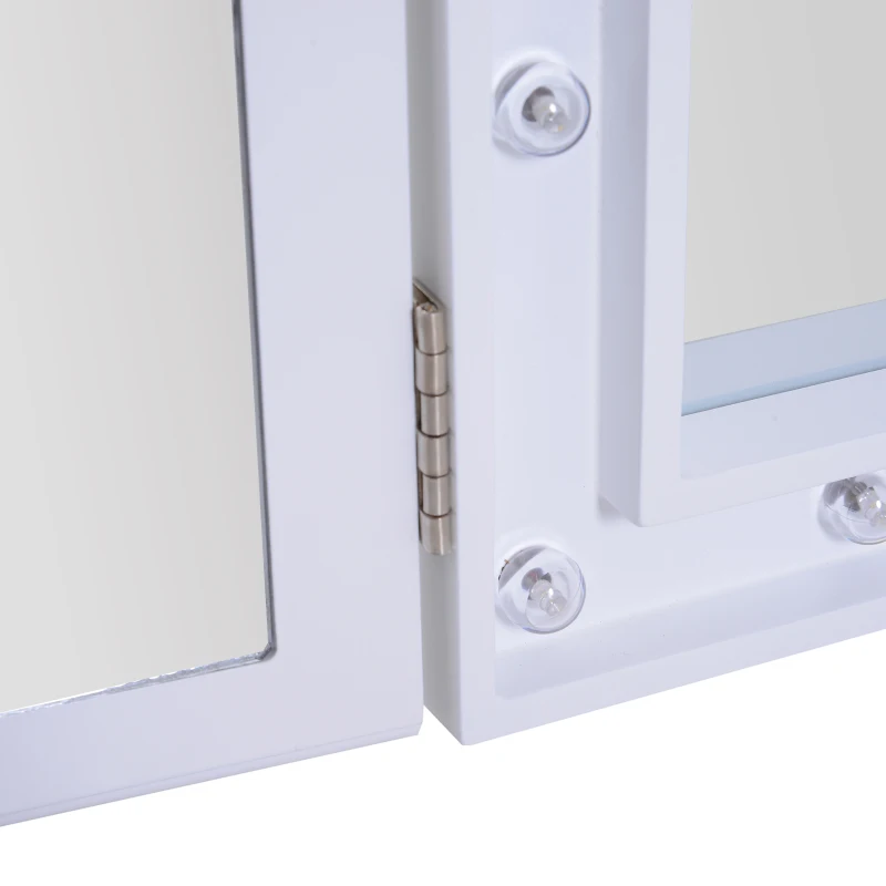 HOMCOM Miroir de Maquillage Miroir de Courtisie Lumière LED Triple de Pliage Charge USB Hollywood MDF Blanc