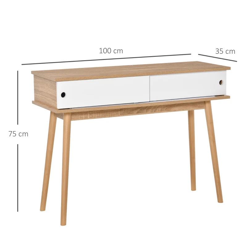 HOMCOM Mueble Recibidor Mesa de Consola con Doble Puerta Corredera Mesa Auxiliar Moderna para Entrada Pasillo Salón 100x35x75 cm Madera Natural