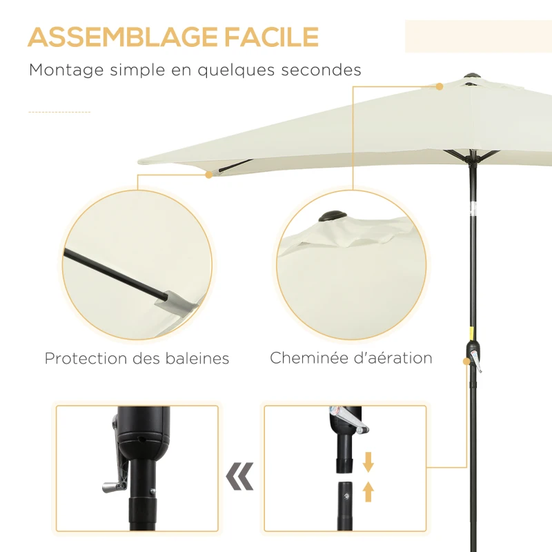 Outsunny Parasol inclinable rectangulaire métal polyester haute densité 3 x 2 m crème