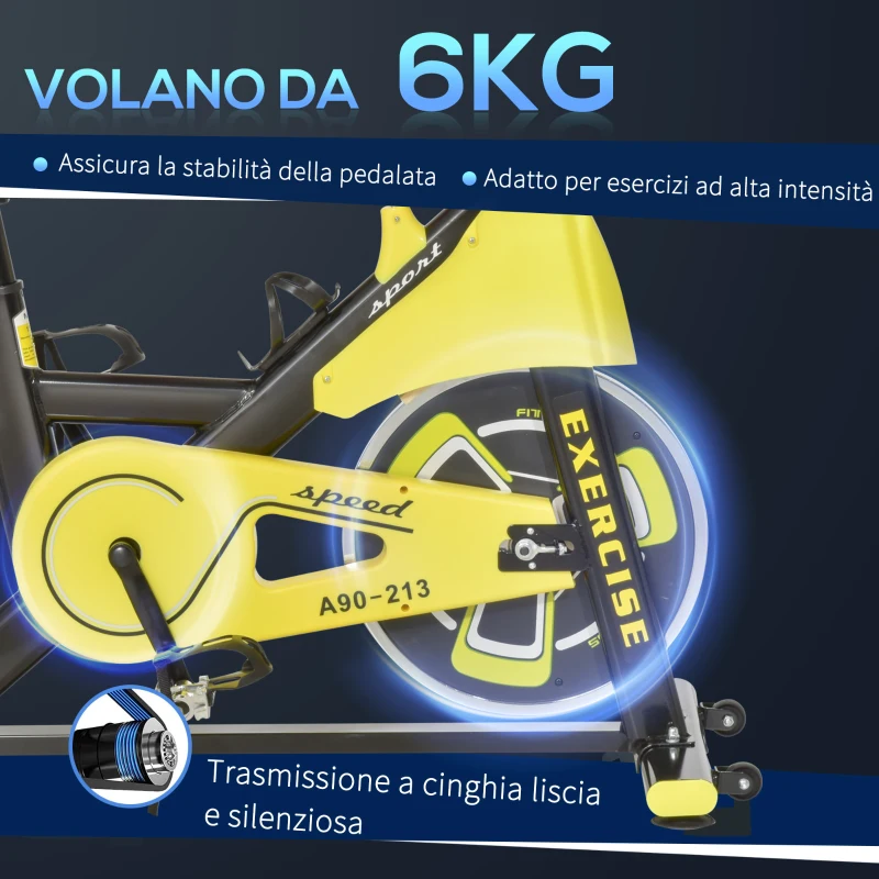 HOMCOM Cyclette Professionale con Schermo LCD e Supporto Smartphone, Fitness Cyclette da Camera con Sellino e Manubrio Regolabili, Volano 6kg, 50x100x101-113cm