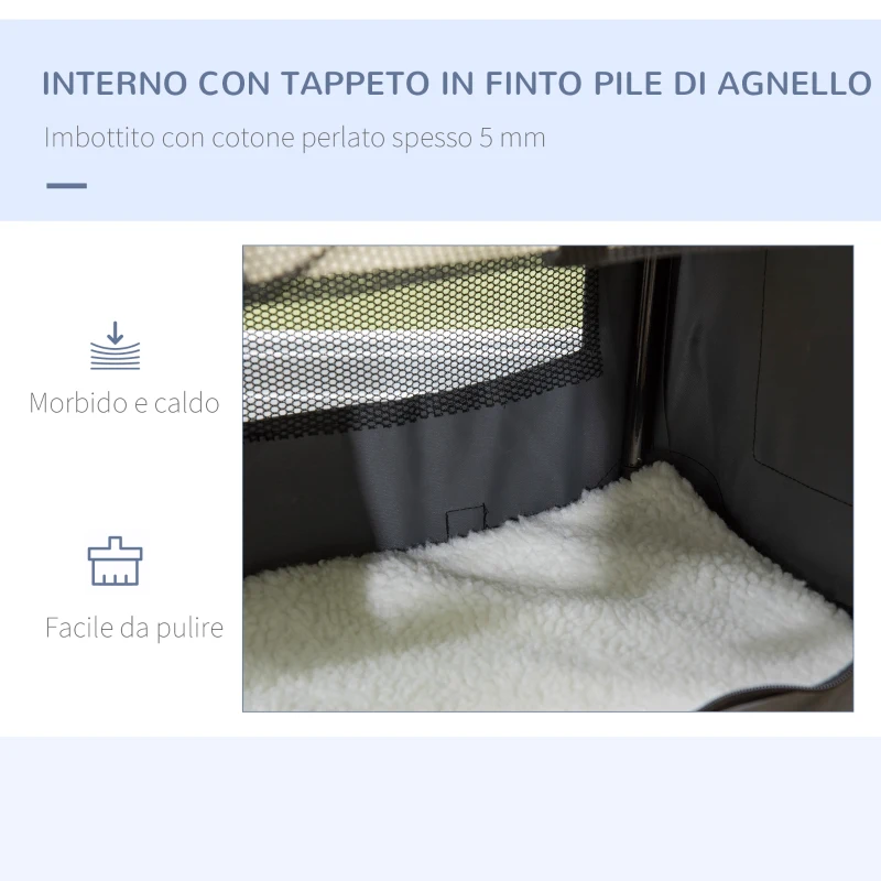 PawHut Trasportino per Cani Toy e Gatti fino 4kg Pieghevole con 3 Aperture e Cuscino, 50.5x33.5x35cm, Grigio