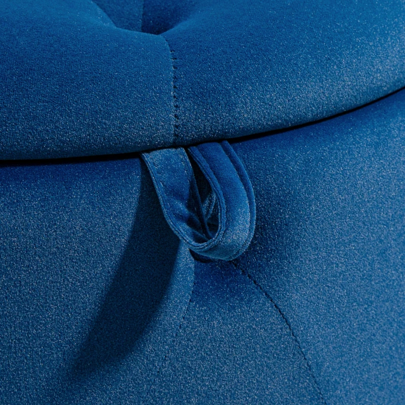 HOMCOM Hocker, rund, mit Staufach, Steppdesign mit Knöpfen, Bezug in Samtoptik, blau, 60 x 60 x 40cm