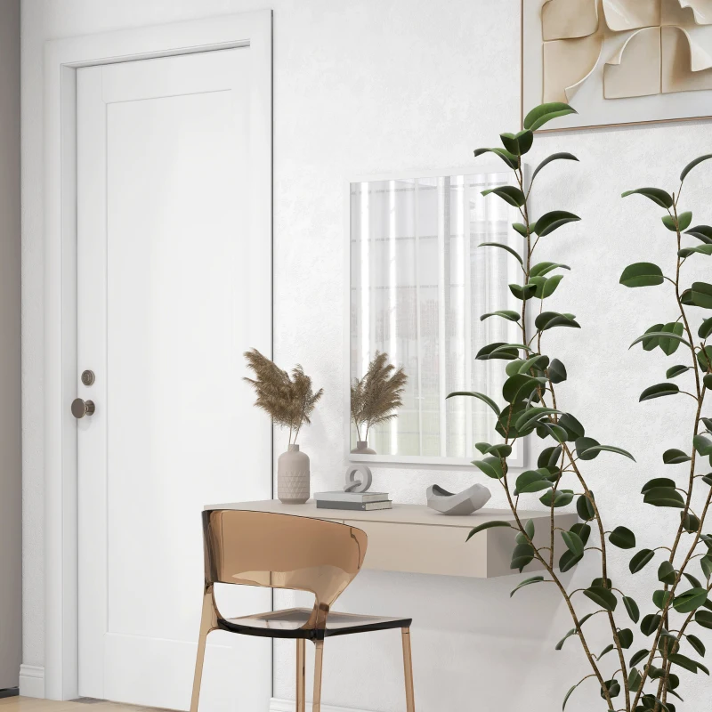 HOMCOM Miroir mural rectangulaire 60 x 80 cm, cadre en MDF, idéal pour la salle de bain, salon ou chambre, blanc