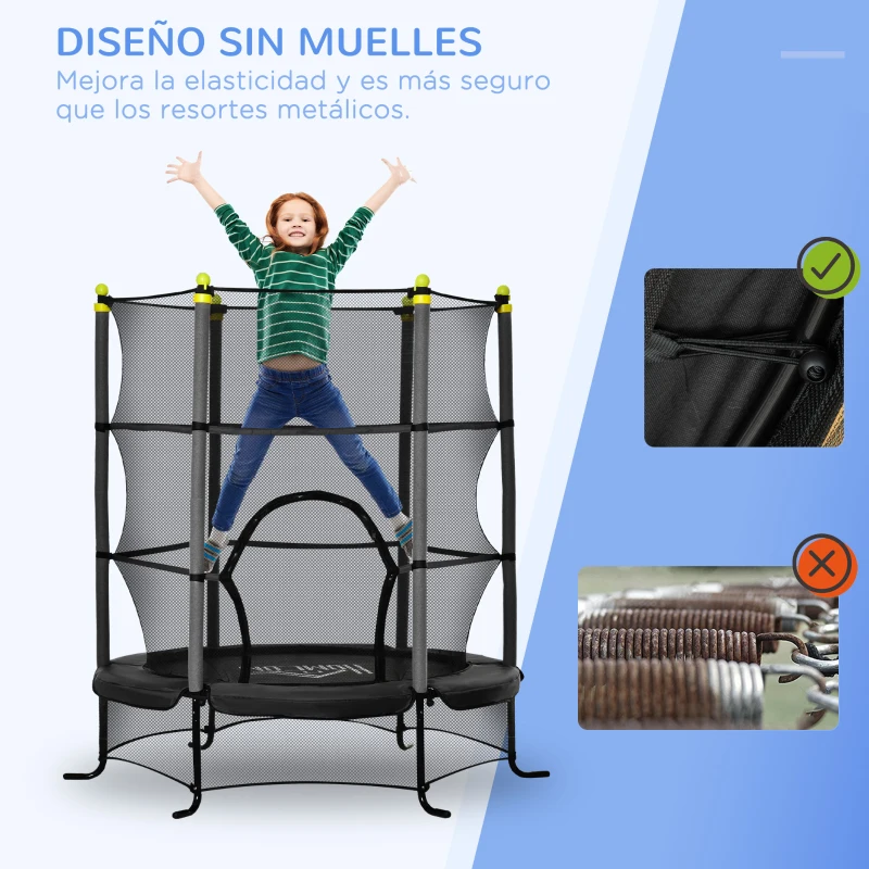 HOMCOM Trampolín para Niños +3 Años con Superficie de Salto Ø110 cm Red de Seguridad y Cubierta Protectora Ø163x163 cm Negro