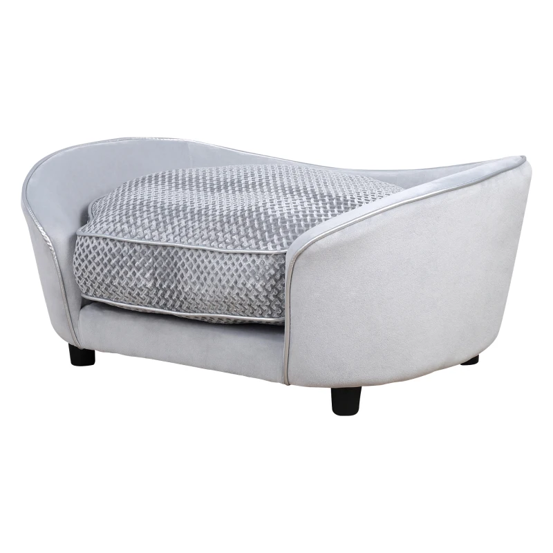 PawHut Dog Sofa for XS and S-Size Dogs, Pet Couch with Thick Sponge Padded Cushion, Cat Lounge Bed with Washable Cover, Wooden Frame