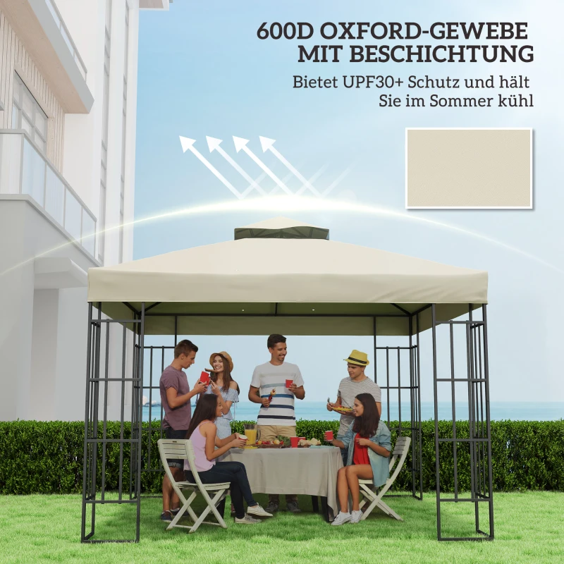 Outsunny 3 x 3 m Ersatzdach für Pavillon, Pavillon-Ersatzplane mit Wasserablauf-Löchern, UPF30+, Sonnenschutz, Cremeweiß