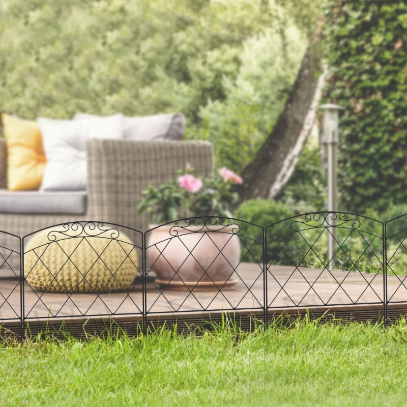 Outsunny Juego de 5 Vallas Decorativas para Jardín 305x61 cm Combinación Libre en Forma de Arco Barrera para Animales Negro