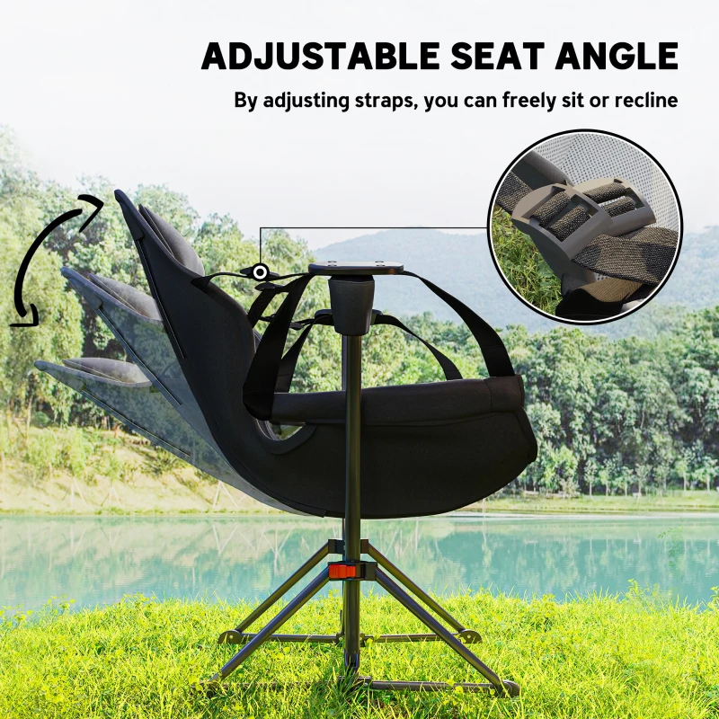 Outsunny Hammock Camping Chair Set of 2, Adjustable Back Portable Swinging Camping Chair with Cup Holder, Headrest, Padded Seat and Carry Bag for Travel Fishing Hiking, Black