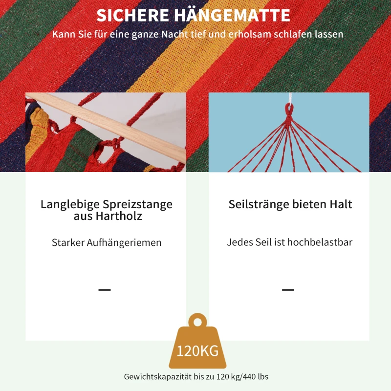 Outsunny Stabhängematte Hängematte wetterfest UV-beständig 2 x 1 m bis 120KG Baumwoll-Polyester-Mischung Bunt