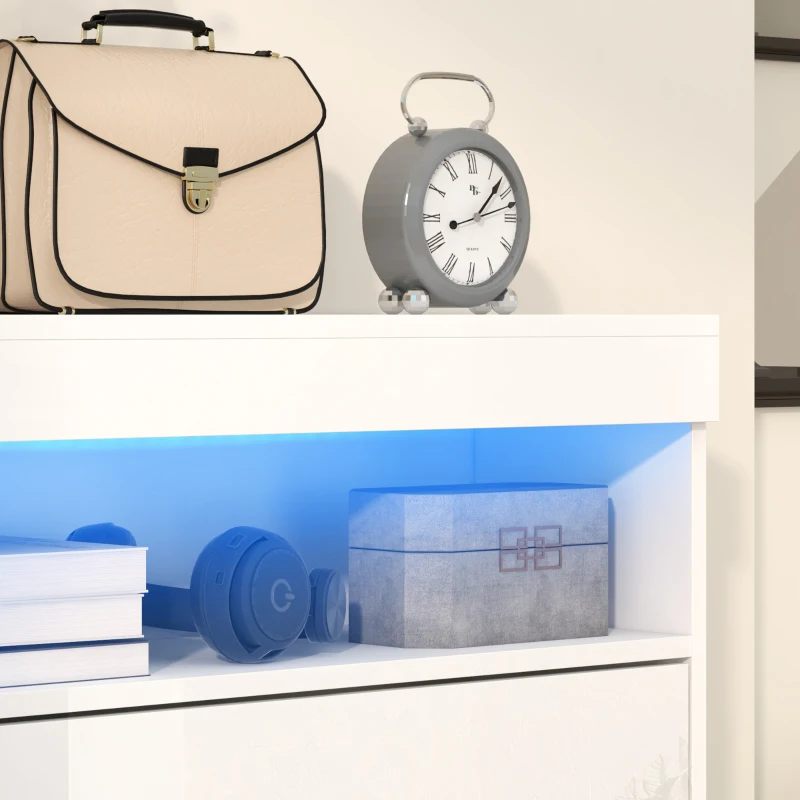 HOMCOM Armario Zapatero con Luces LED y 2 Cajones Abatibles para 12-16 Pares de Zapatos 80x24x99,5 cm Blanco Brillante(m-9)