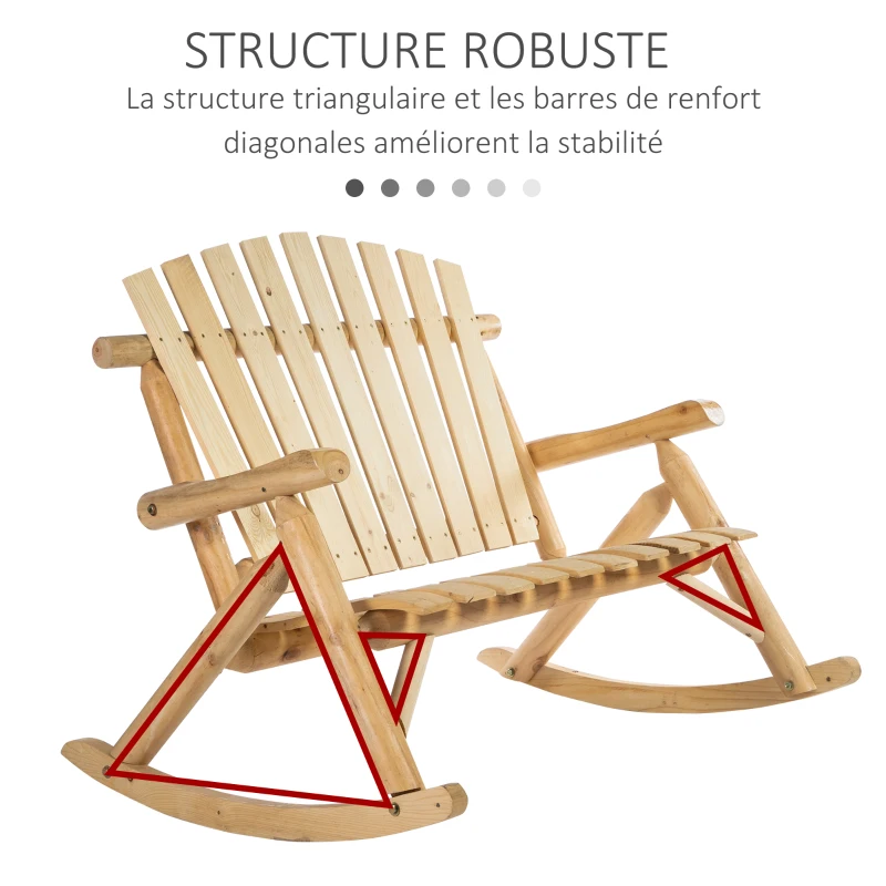 Outsunny Fauteuil de Jardin Adirondack à Bascule 2 Places Rocking Chair Style néo-rétro Assise Dossier Ergonomique Bois Naturel de pin
