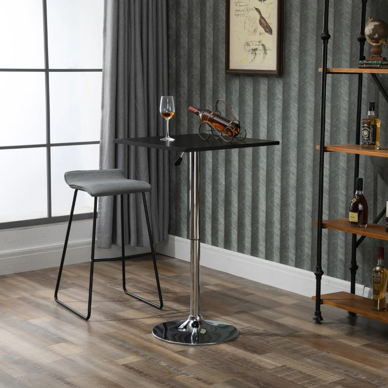 HOMCOM Table de bar table bistro chic style contemporain table carrée pivotante hauteur réglable dim. 60L x 60l x 82-103H cm métal chromé MDF noir