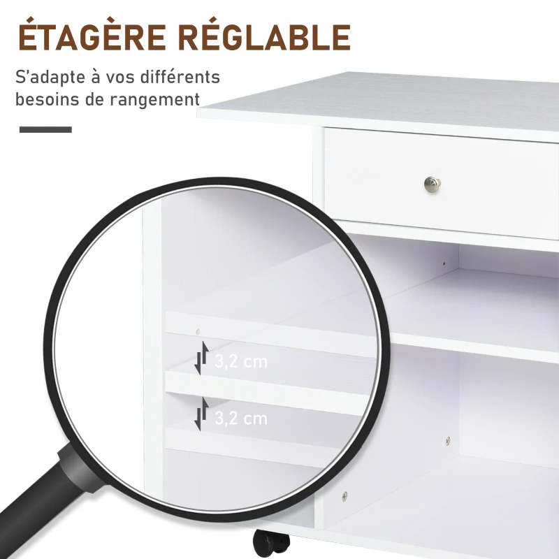 Vinsetto Support d'imprimante organiseur bureau caisson 2 niches tiroir espace CPU + grand plateau panneaux particules blanc