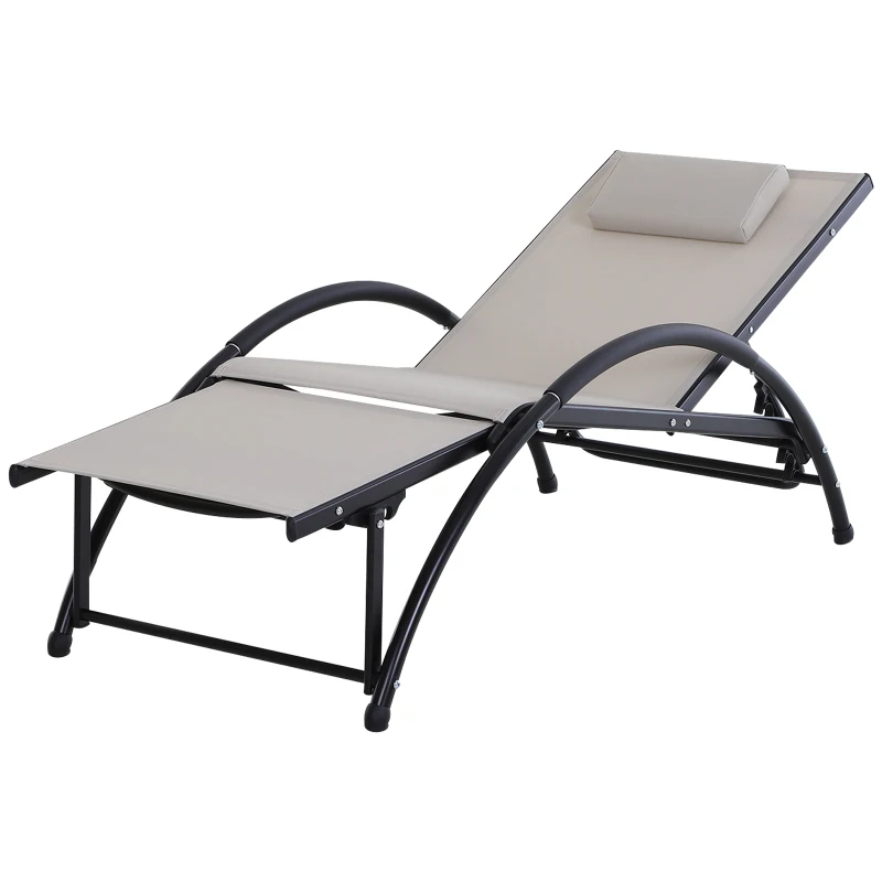 Outsunny Tumbona Aluminio de Jardín Reclinable con Respaldo Ajustable de 5 Niveles Reposapiés Regulable y Reposacabezas Extraíble para Terraza Balcón Exterior 66x152x81 cm Beige