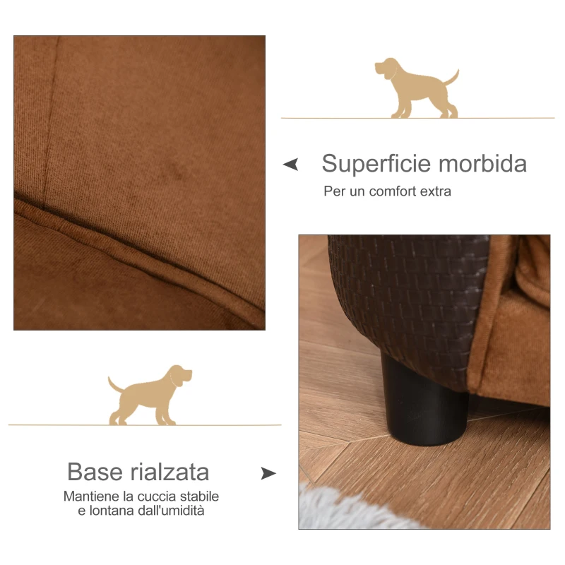 PawHut Divanetto da Interni per Cani con Cuscino Sfoderabile Marrone, 70x48x40cm