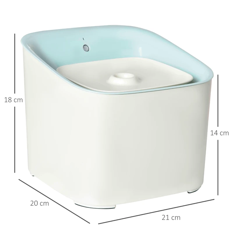 PawHut Fuente de Agua para Gatos 3L con Sensor de Infrarrojos 3 Modos Dispensador de Agua para Perros y Gatos Bebedero para Gatos con Luz Indicadora LED 21x20x18 cm Blanco y Azul