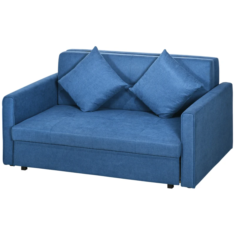 HOMCOM 2 Seater Sofa Bed with Hidden Storage, Pull Out Convertible Bed Settee, Modern Snow Flannel Loveseat Sofa Sleeper with 2 Cushions for Living Room, Guest Room, Deep Blue