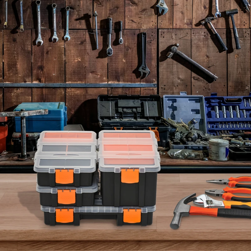 DURHAND 4PCS Werkzeugaufbewahrung Box Multifunktionales Werkzeugbox Sortierkasten Kleinteilemagazin Teile Kunststoff Orange+Schwarz 28,7 x 22,5 x 5,5 cm