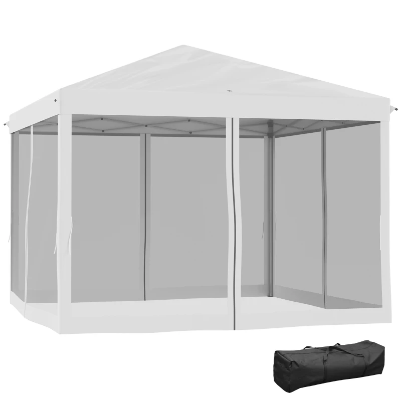 Outsunny Faltpavillon, Faltzelt mit Seitenwänden inkl. Tragetasche, Gartenpavillon, Metall, Oxfordstoff, 3 x 3 m, Cremeweiß(m-10)