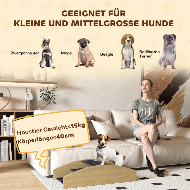 PawHut Agility Hundeschaukel, 2-in-1 Wippe und Treppe, rutschfest, Tanneholz, 80 x 39,5 cm(m-6)