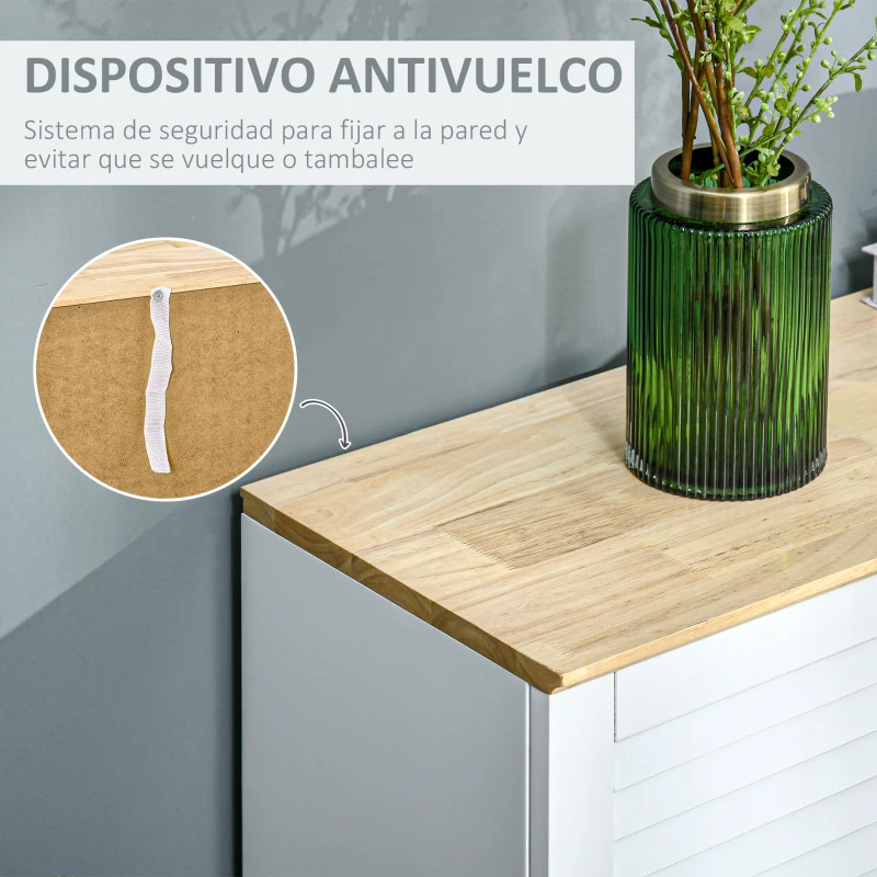 HOMCOM Aparador de 2 Puertas Diseño de Persiana con Estante Ajustable Armario Auxiliar de Almacenaje Moderno para Salón Dormitorio 80x30x78,5 cm Blanco(m-7)