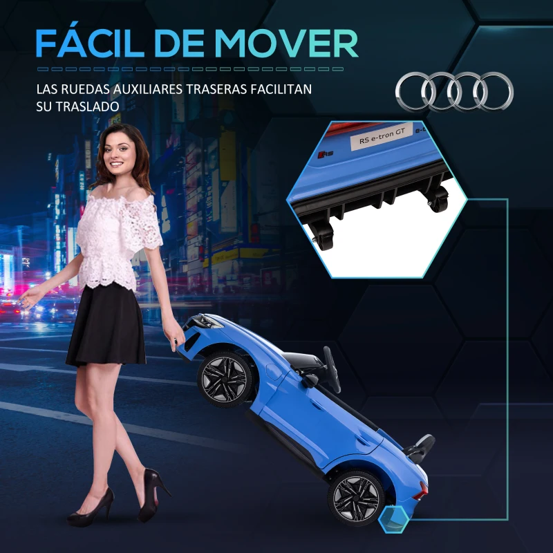 HOMCOM Coche Eléctrico para Niños de +3 Años AUDI RS e-tron GT Coche de Batería con Mando a Distancia 103x58x41 cm Azul(m-6)