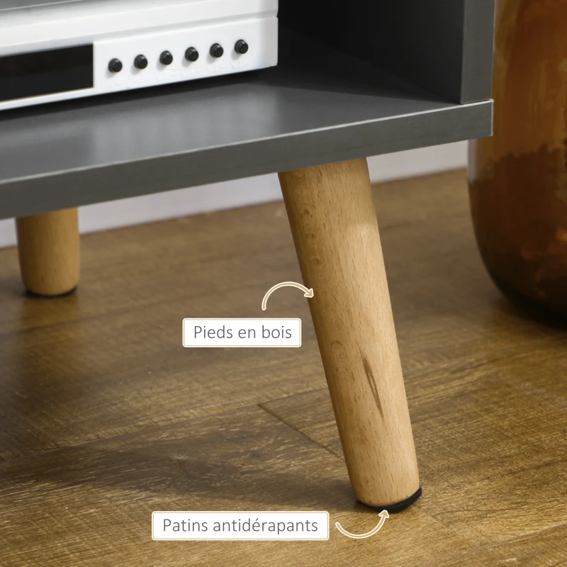 HOMCOM Meuble TV pour télévision jusqu'à 55 pouces scandinave 2 portes 2 niches avec passe-câbles 150 x 35 x 45 cm gris foncé