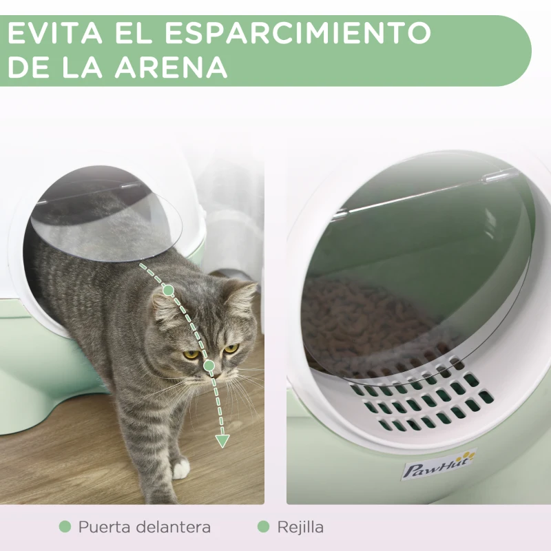 PawHut Arenero para Gatos con Cubierta Desmontable Caja de Arena para Gatos con Pala 53x51x48 cm Verde
