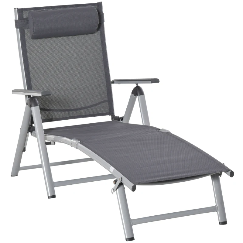 Outsunny Bain de soleil transat pliable dossier inclinable multi-positions têtière fournie alu. textilène gris